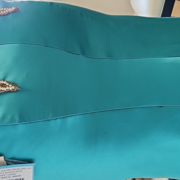 NWT size 4 gold & turquoise prom/pageant/evening gown by Vienna Prom - Picture 5 of 9